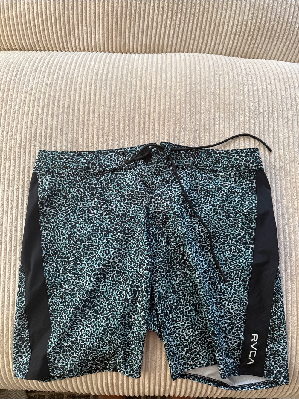 RVCA Men's Teal and Black Leopard Swim Hybrids